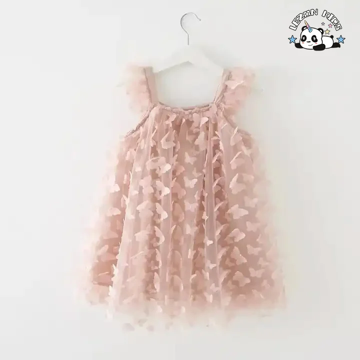 LEZONKIDS - Novo design de vestidos de tule para meninas com borboleta sólida e fivelas, secagem rápida e fofa